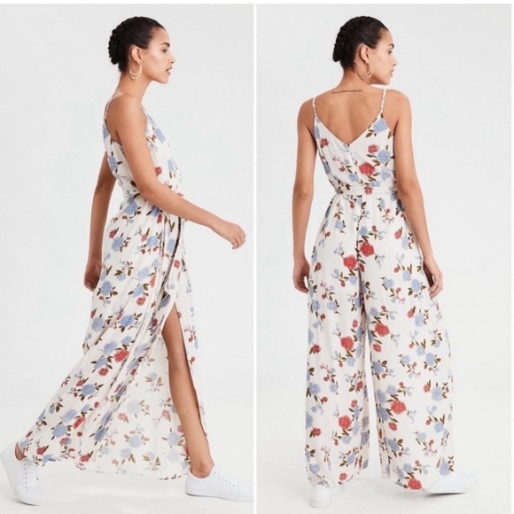 < American Eagle Outfitters Cream Floral Jumpsuit > - Picture 5 of 5